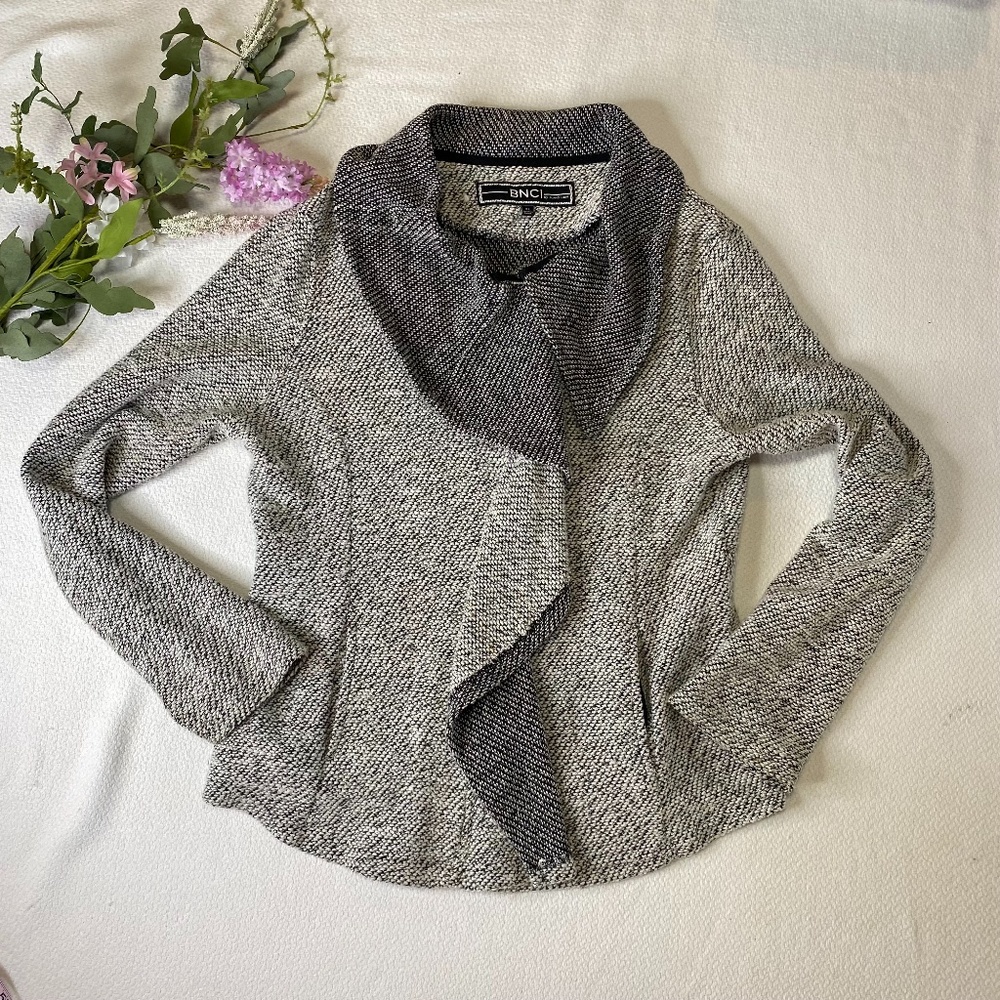 BNCI By Blanc Noir Zipper Ruffle Sweater XL, Blk&Wht Knit Long Sleeve